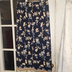 Rafaella Floral Maxi Skirt in Navy and Cream